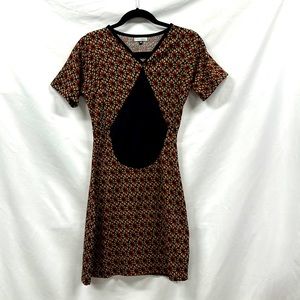 Zen Size Medium Short Sleeve Black/Orange/Beige Dress
